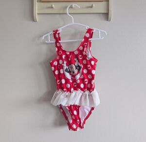 Disney Red and White Minnie Mouse Kids Swim One Piece